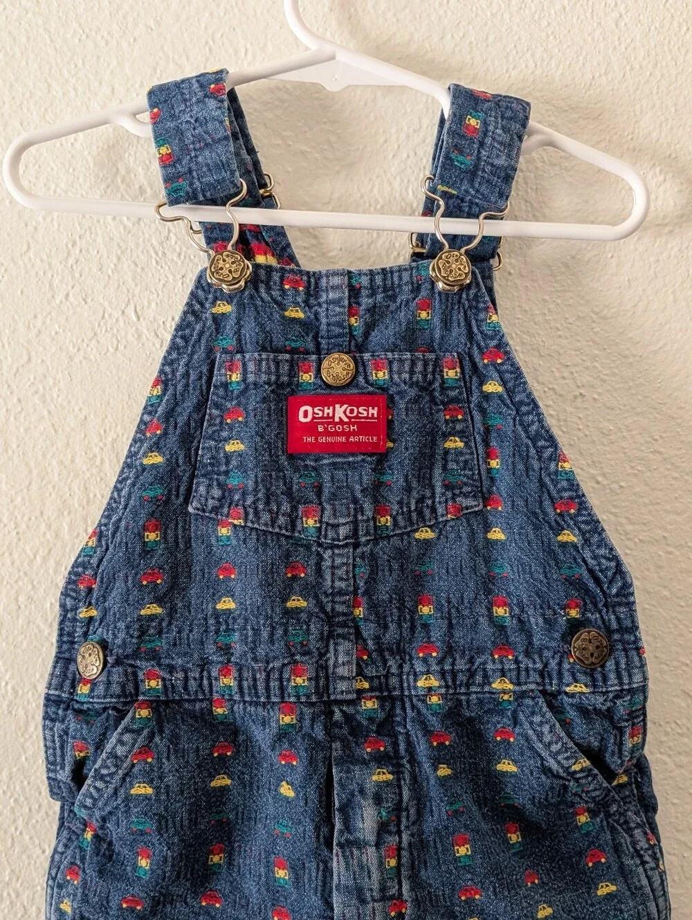 Vintage Oshkosh B'gosh Cars Denim Jean Vestbak Short Overalls Size 4T